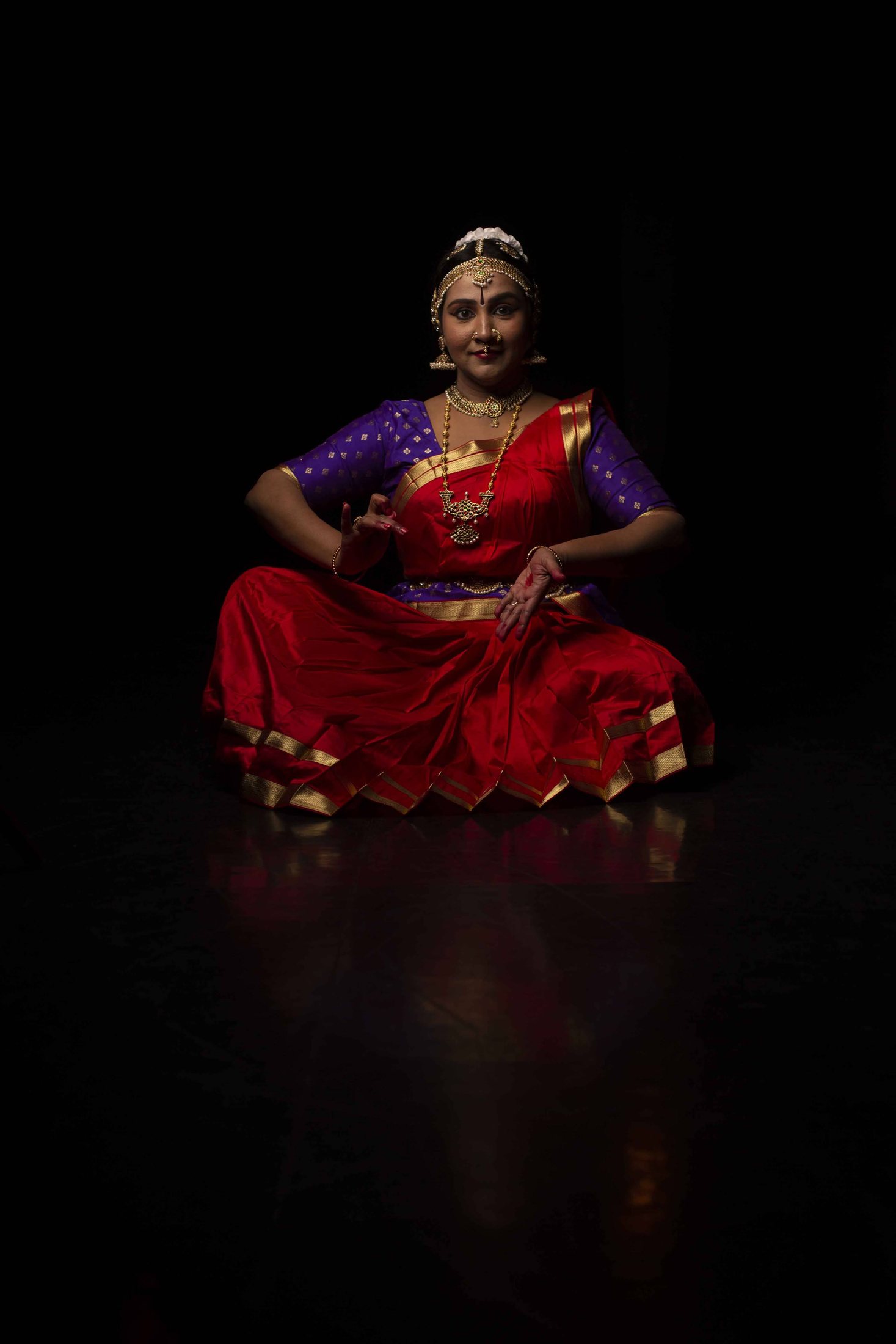 Classical dance pose with precise arm geometry